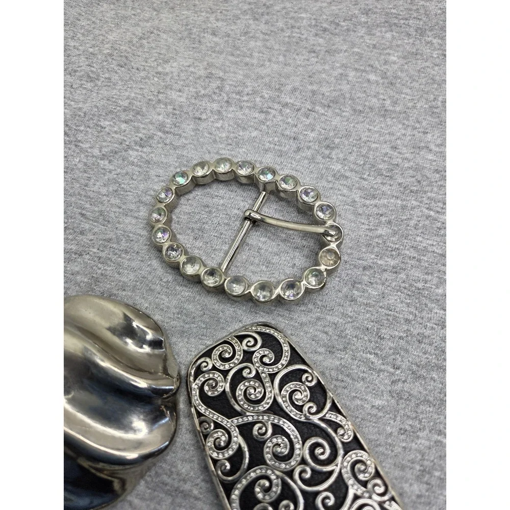 Lot of 4 Vintage Boutique Floral Leather Rhinestone Womens Belt Buckles Boho